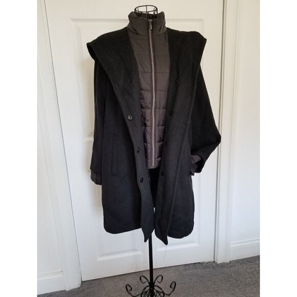 GALLERY Black Hooded Winter Coat Wool Blend Quilted Bib Women's Size Small (S) - Picture 1 of 9